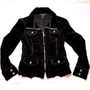 WHBM White House Black Market Women's Black Stretch Zip Corduroy Jacket Size 4